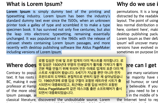 네이버 영어사전 확장프로그램에 표시된 DeepL 번역 결과